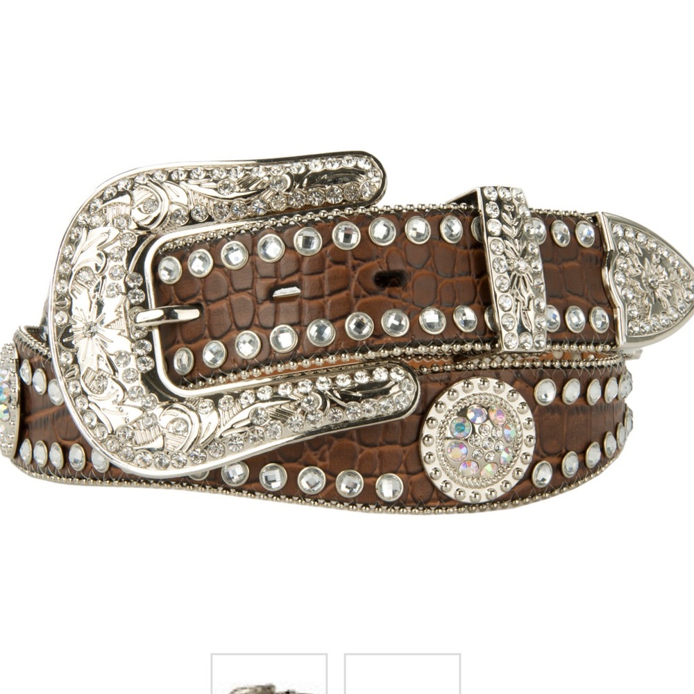 Brown Crocodile Print Rhinestone Western Belt